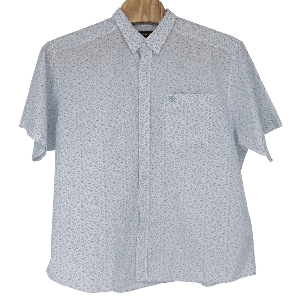 Ariat Jameson Classic Fit Short Sleeve Shirt Mens 3XL White Blue Western AOP